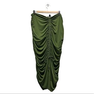 INC green ruched midi skirt